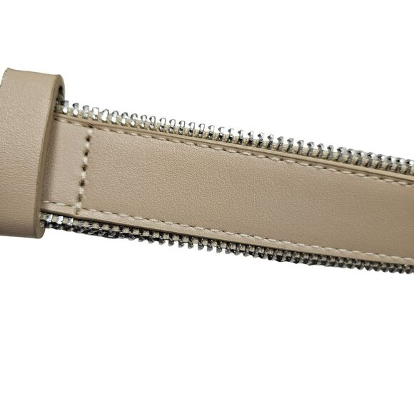 Brand Unknown NWT  Man Made Zipper-Trimmed‎ Tan Synthetic Leather Belt Neutral - Picture 2 of 8